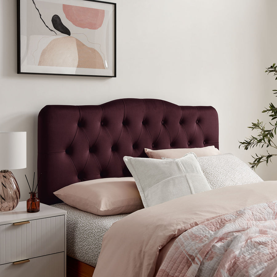 Sage Stain-Resistant Performance Velvet Queen Headboard in Mulberry