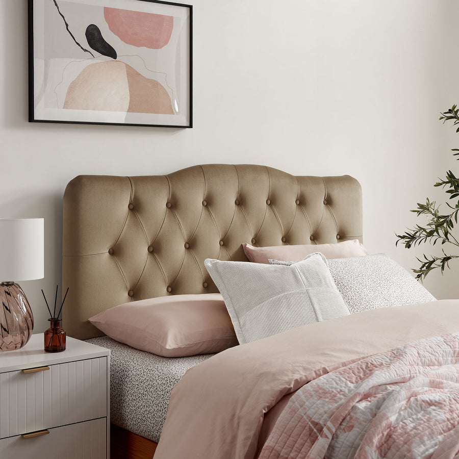 Sage Stain-Resistant Performance Velvet Queen Headboard in Taupe