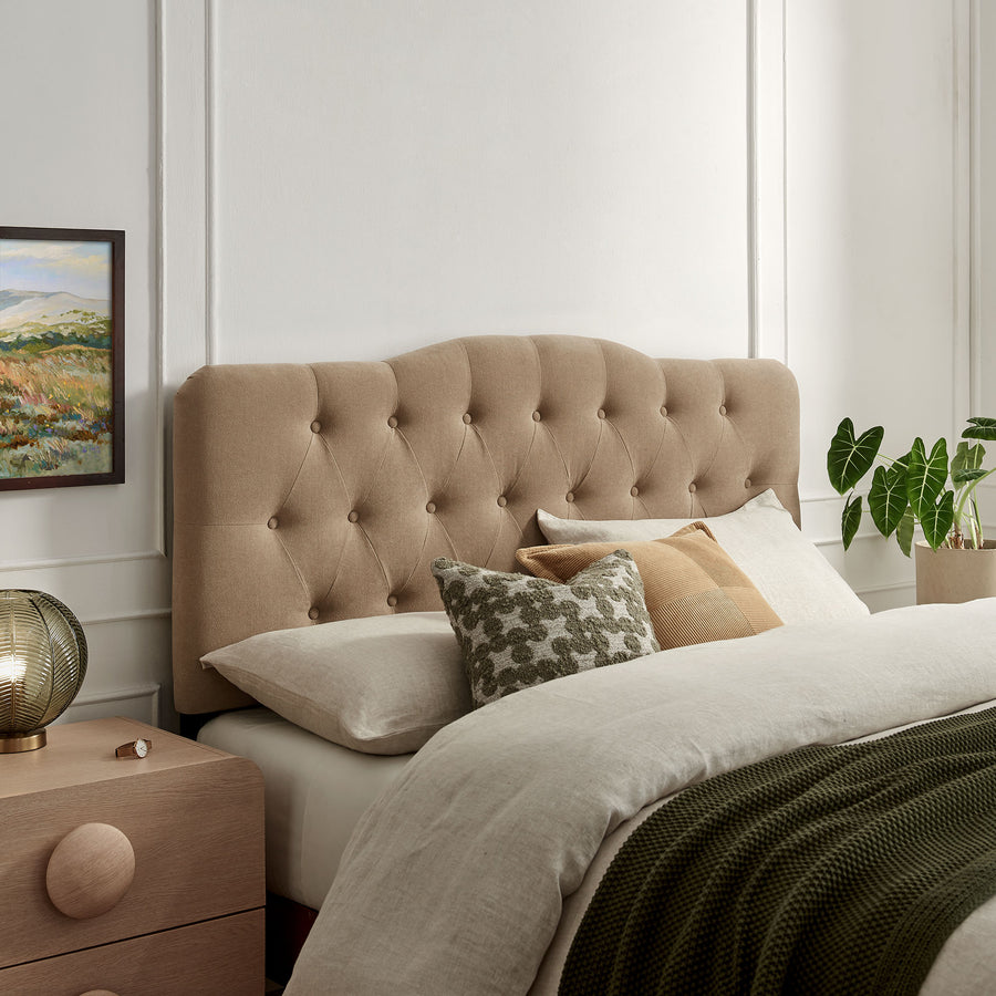 Sage Premium Linen Blend Queen Headboard in Almond