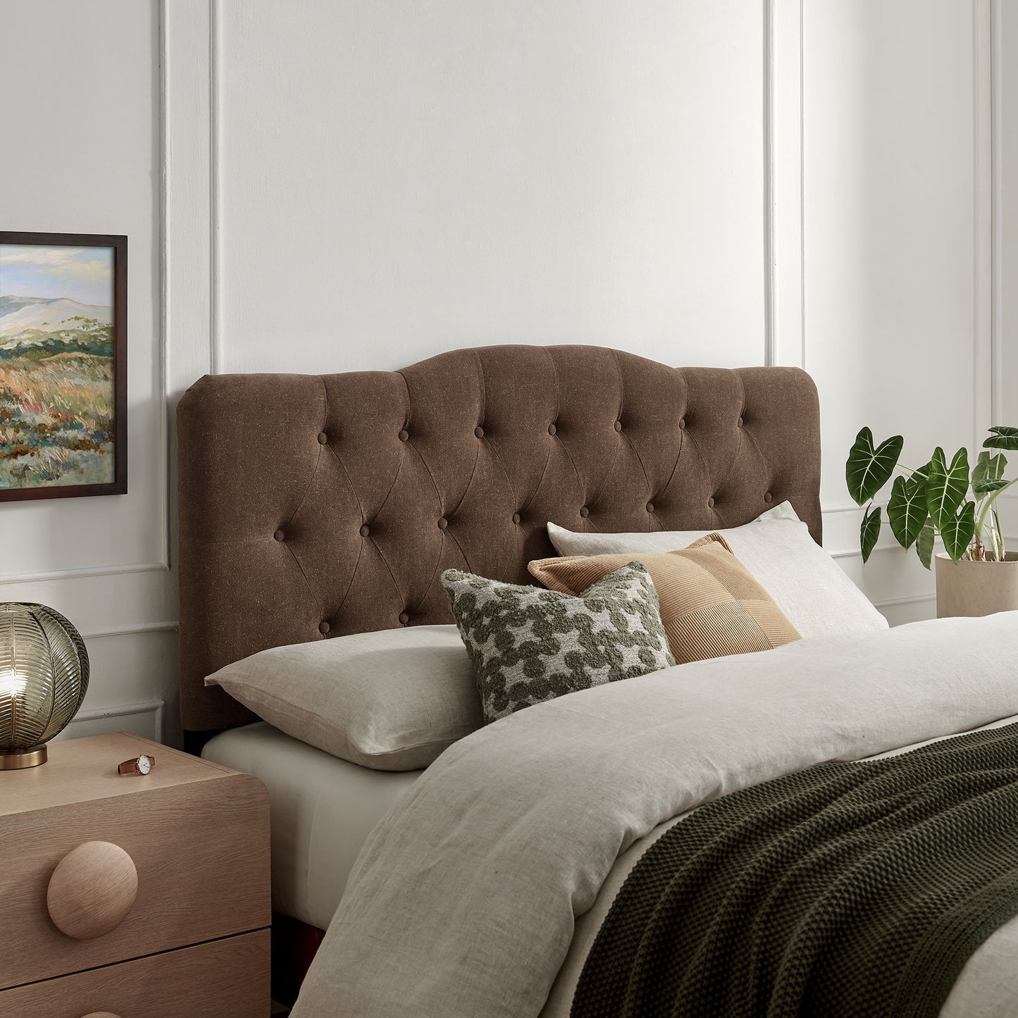 Sage Premium Linen Blend Queen Headboard in Cocoa