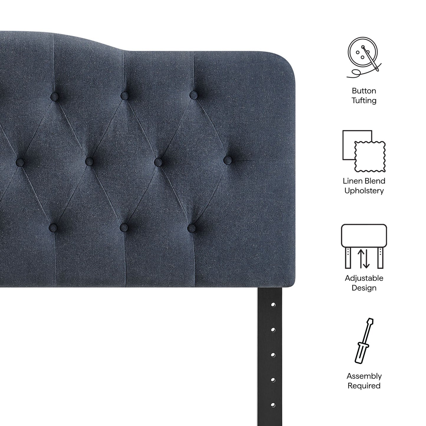 Sage Premium Linen Blend Queen Headboard in Denim