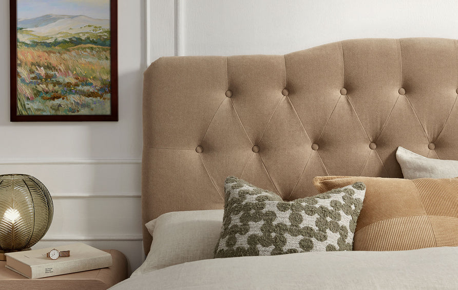 Sage Premium Linen Blend King Headboard in Almond