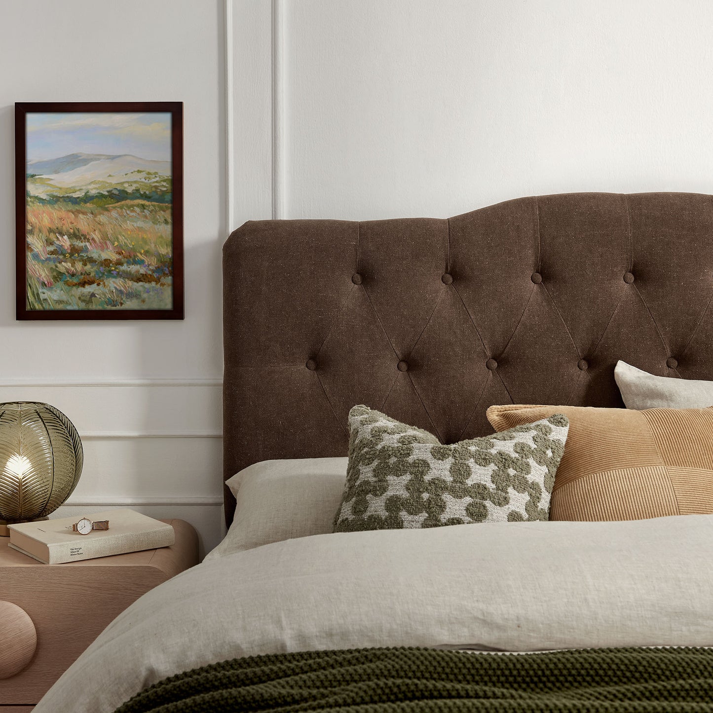 Sage Premium Linen Blend King Headboard in Cocoa