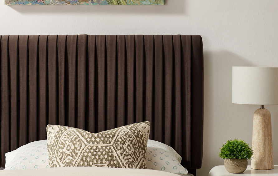Mira Stain-Resistant Performance Velvet Twin Headboard in Chocolate Brown