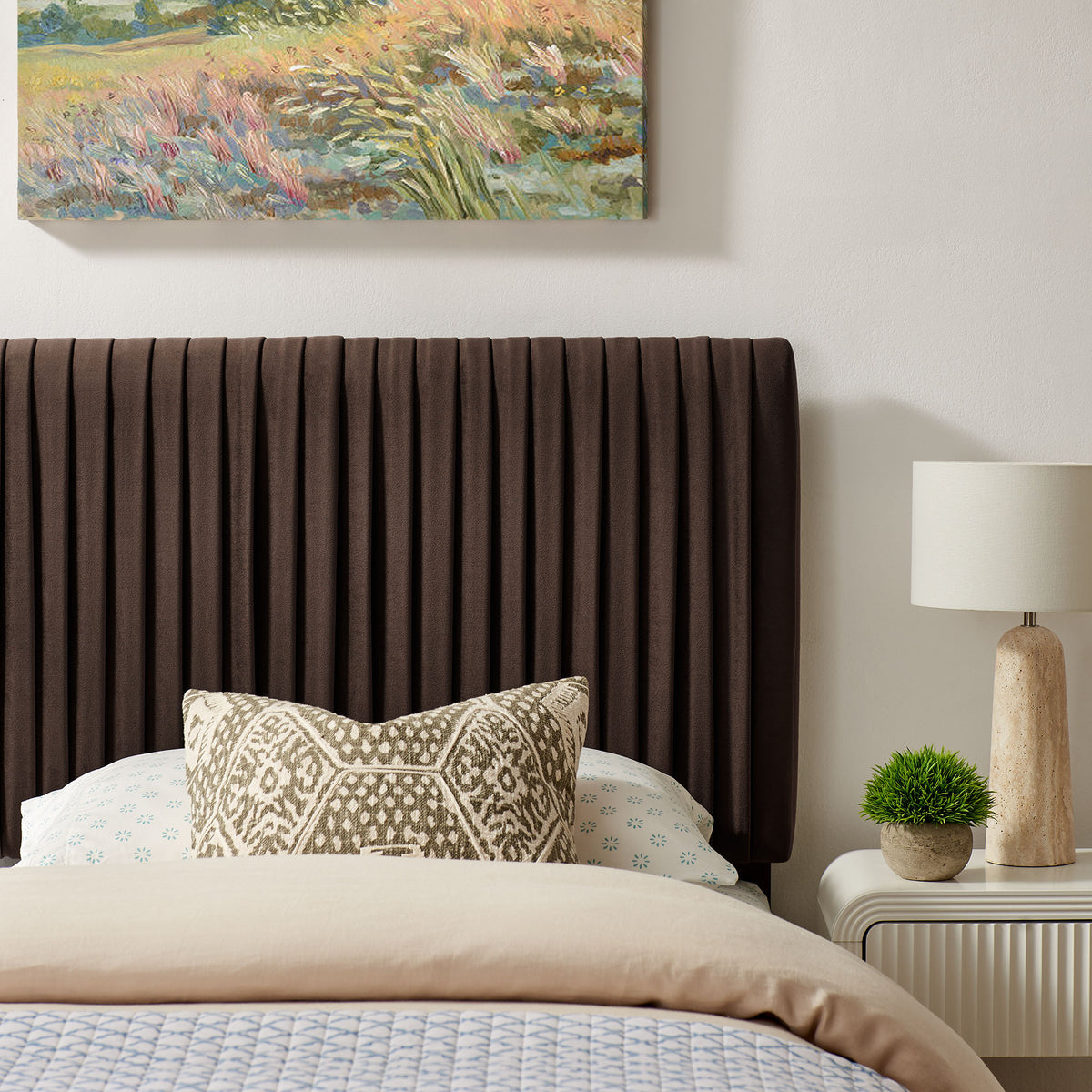 Eloise Stain-Resistant Performance Velvet Twin Headboard in Chocolate Brown