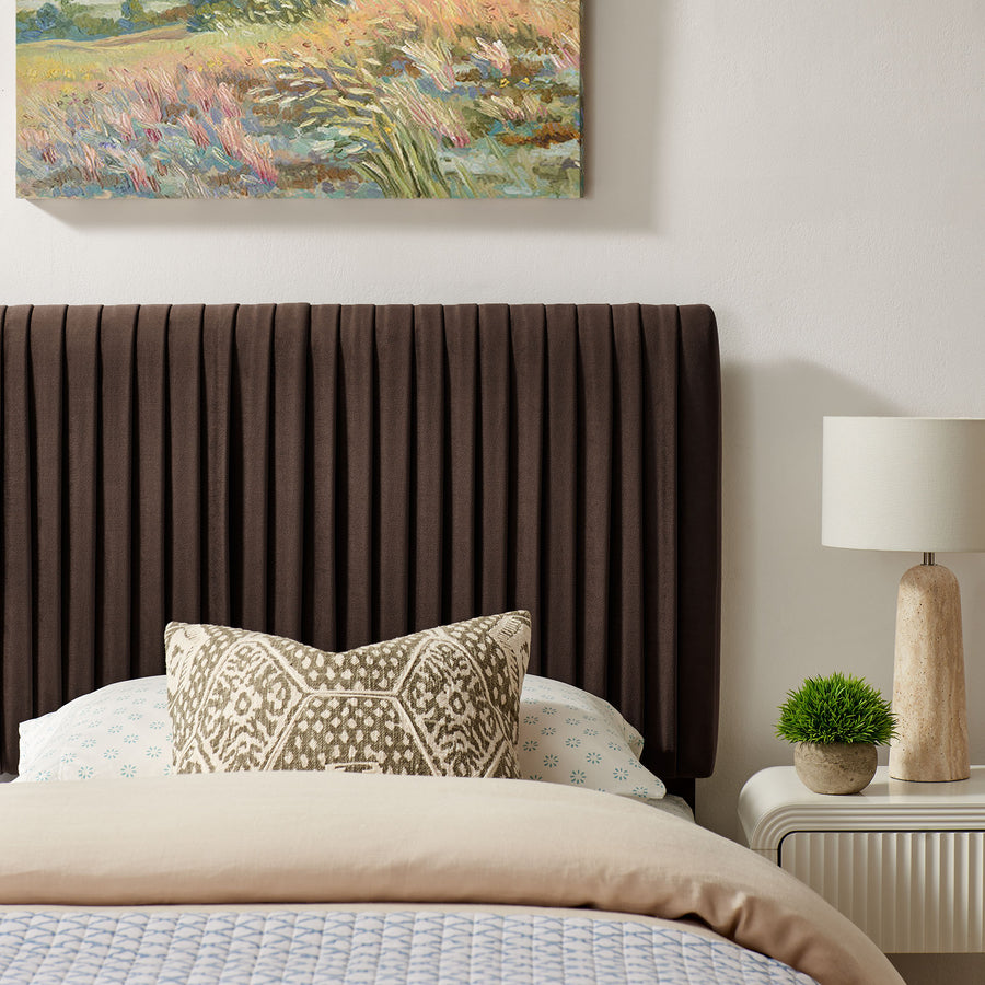 Mira Stain-Resistant Performance Velvet Twin Headboard in Chocolate Brown