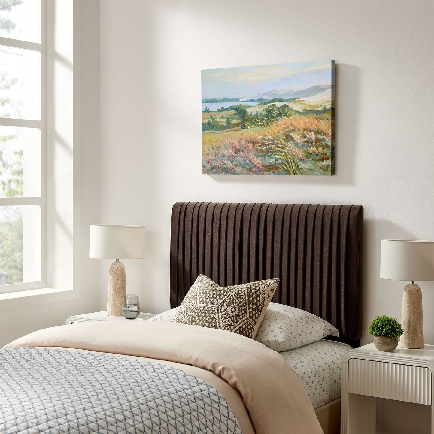 Mira Stain-Resistant Performance Velvet Twin Headboard in Chocolate Brown