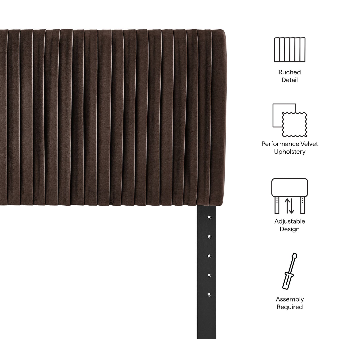 Mira Stain-Resistant Performance Velvet Twin Headboard in Chocolate Brown