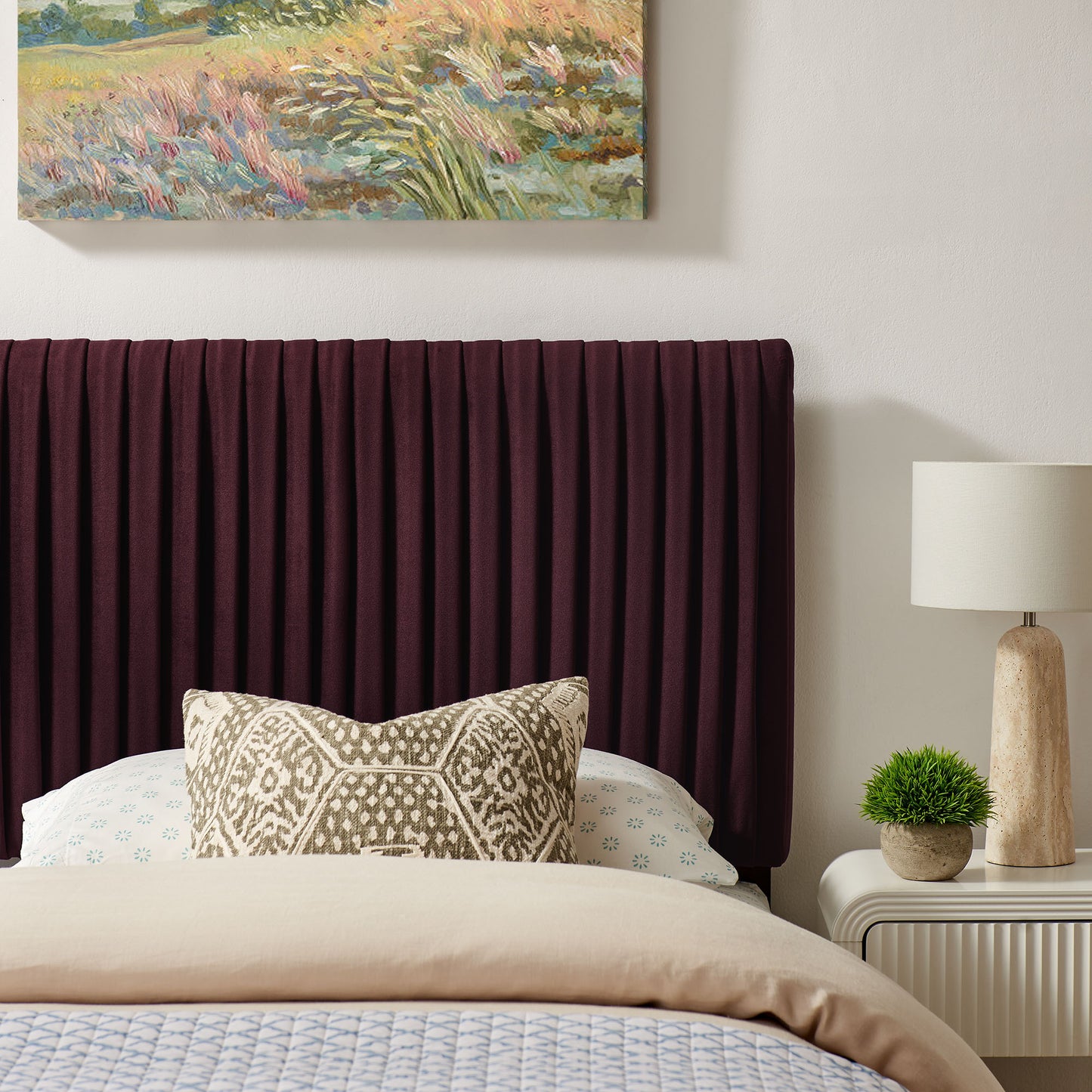 Mira Stain-Resistant Performance Velvet Twin Headboard in Mulberry