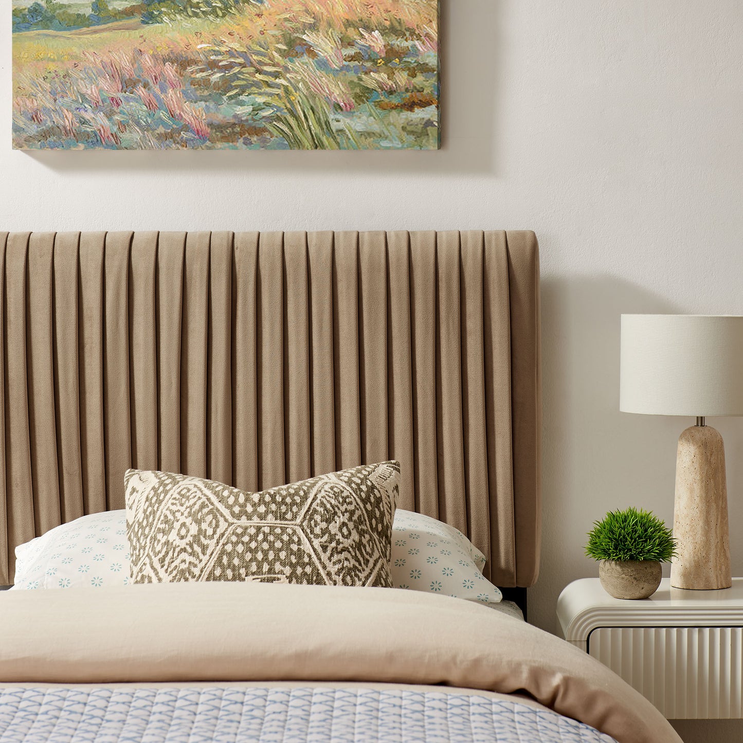 Mira Stain-Resistant Performance Velvet Twin Headboard in Taupe