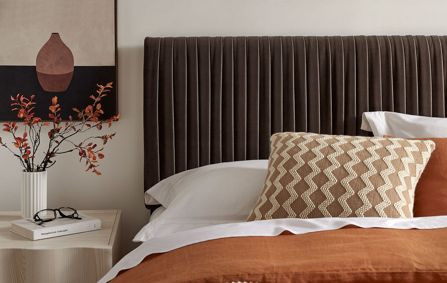 Mira Stain-Resistant Performance Velvet Full Headboard in Chocolate Brown