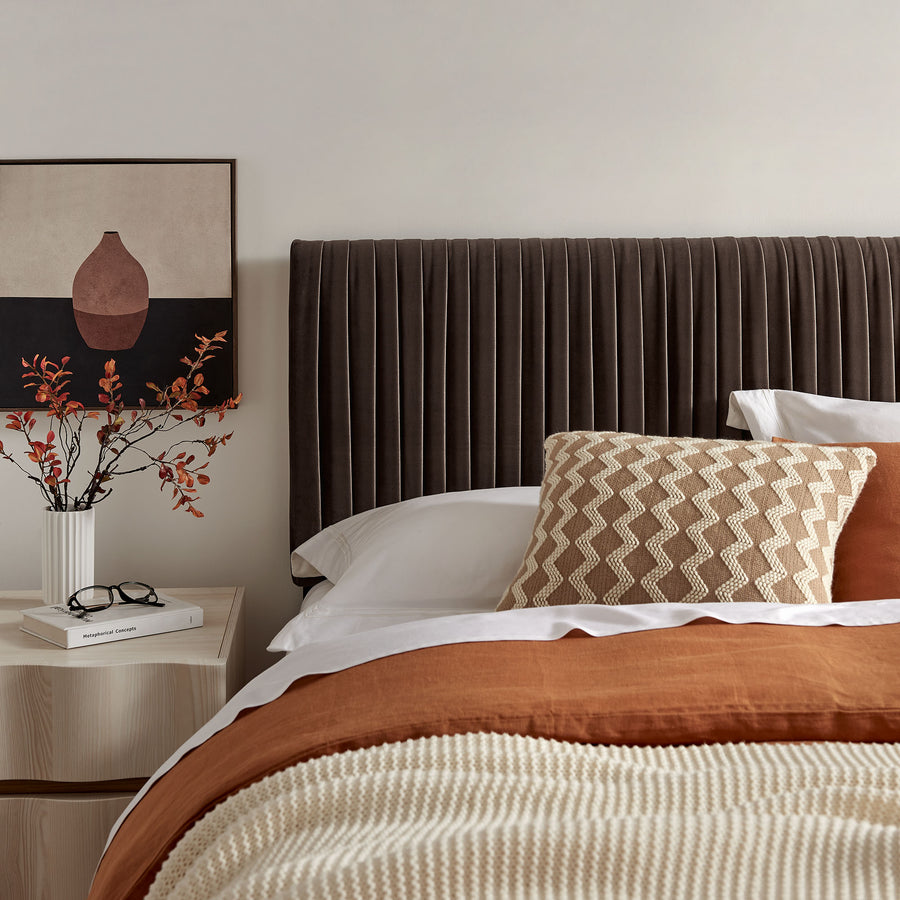 Mira Stain-Resistant Performance Velvet Full Headboard in Chocolate Brown