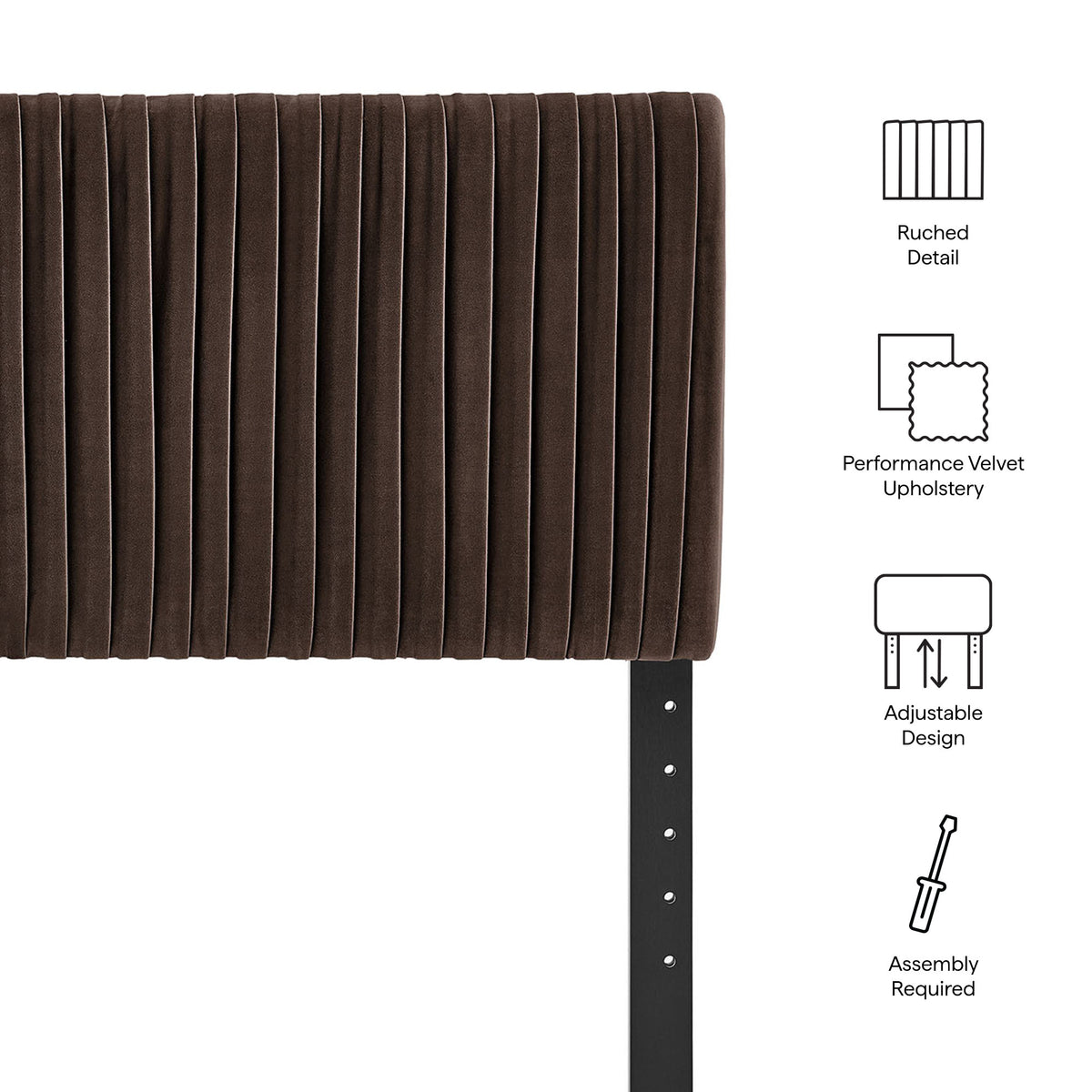 Mira Stain-Resistant Performance Velvet Queen Headboard in Chocolate Brown