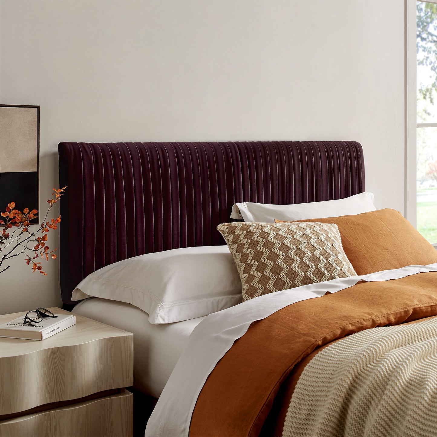 Mira Stain-Resistant Performance Velvet King Headboard in Mulberry