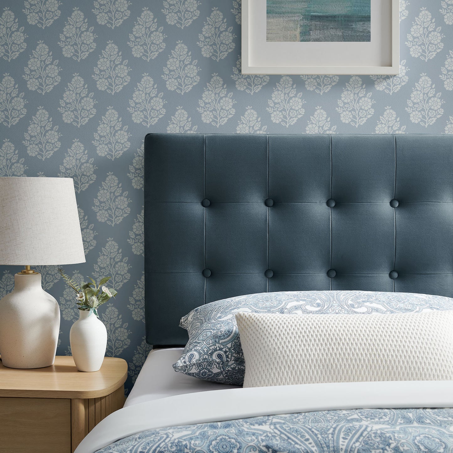 Vale Stain-Resistant Performance Velvet Twin Size Headboard in Cadet Blue