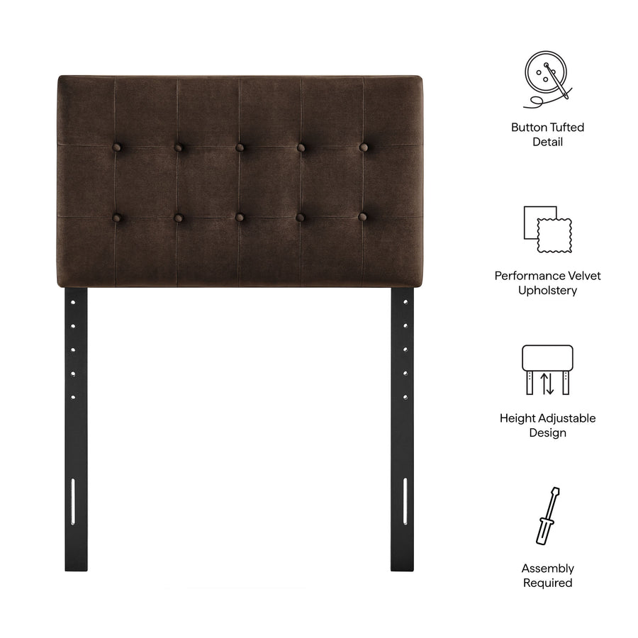 Vale Stain-Resistant Performance Velvet Twin Size Headboard in Chocolate Brown