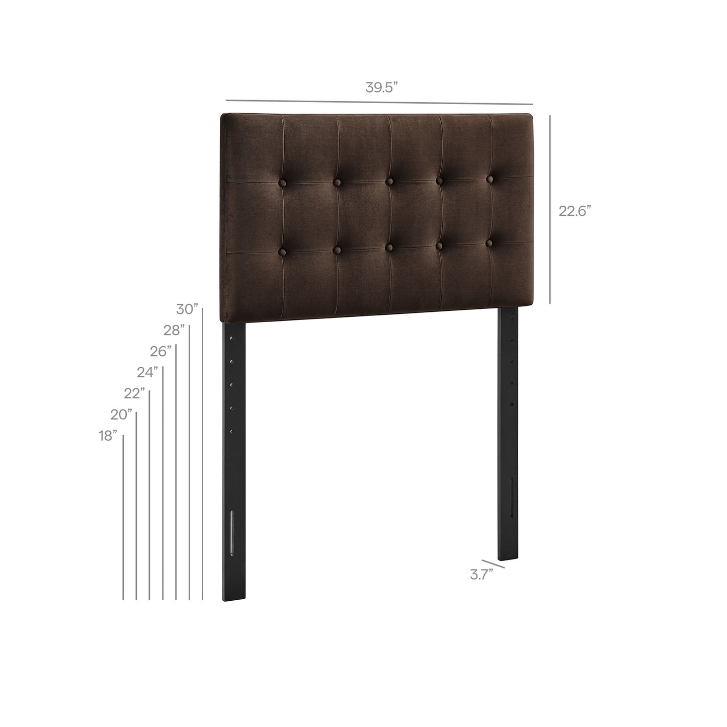 Vale Stain-Resistant Performance Velvet Twin Size Headboard in Chocolate Brown