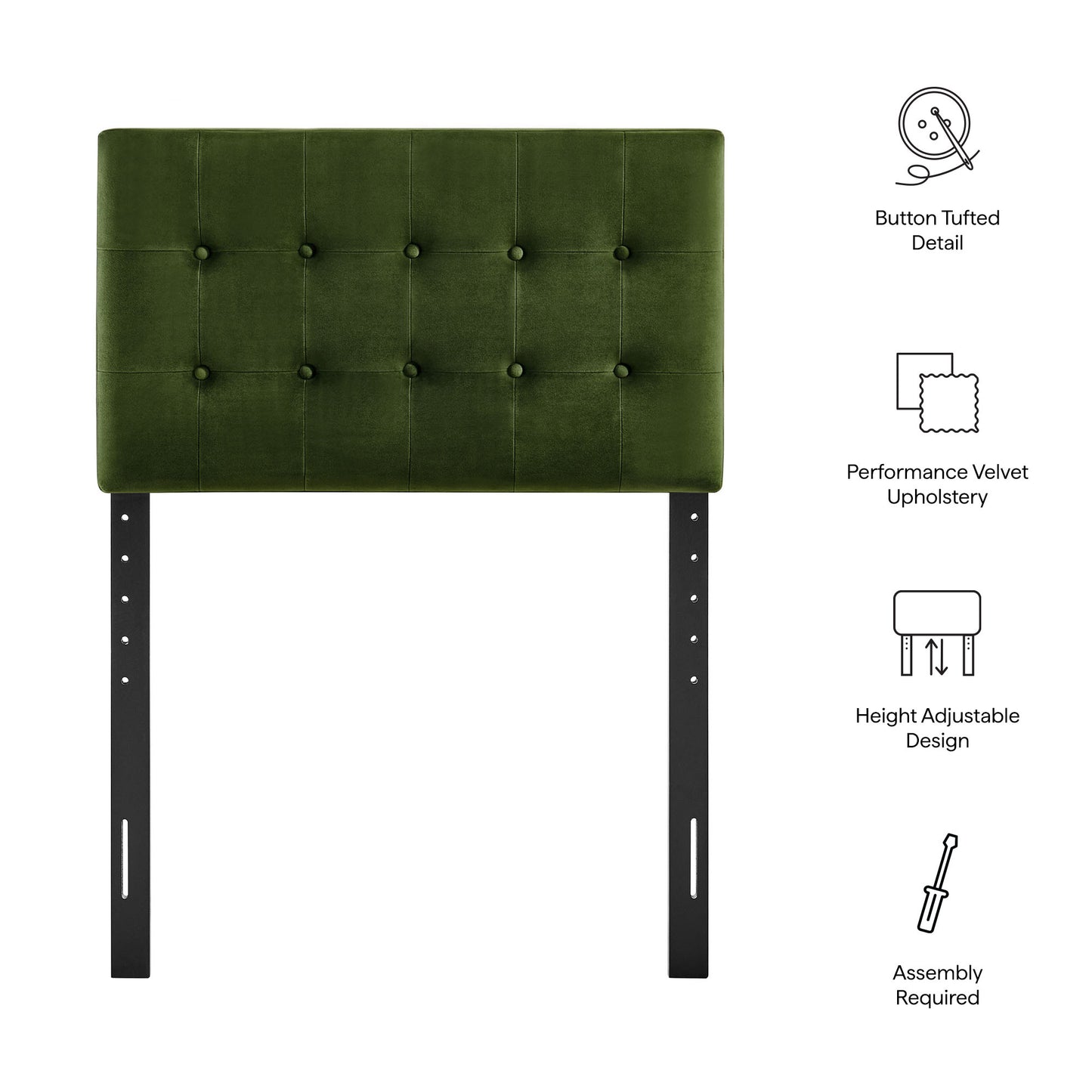 Vale Stain-Resistant Performance Velvet Twin Size Headboard in Moss Green