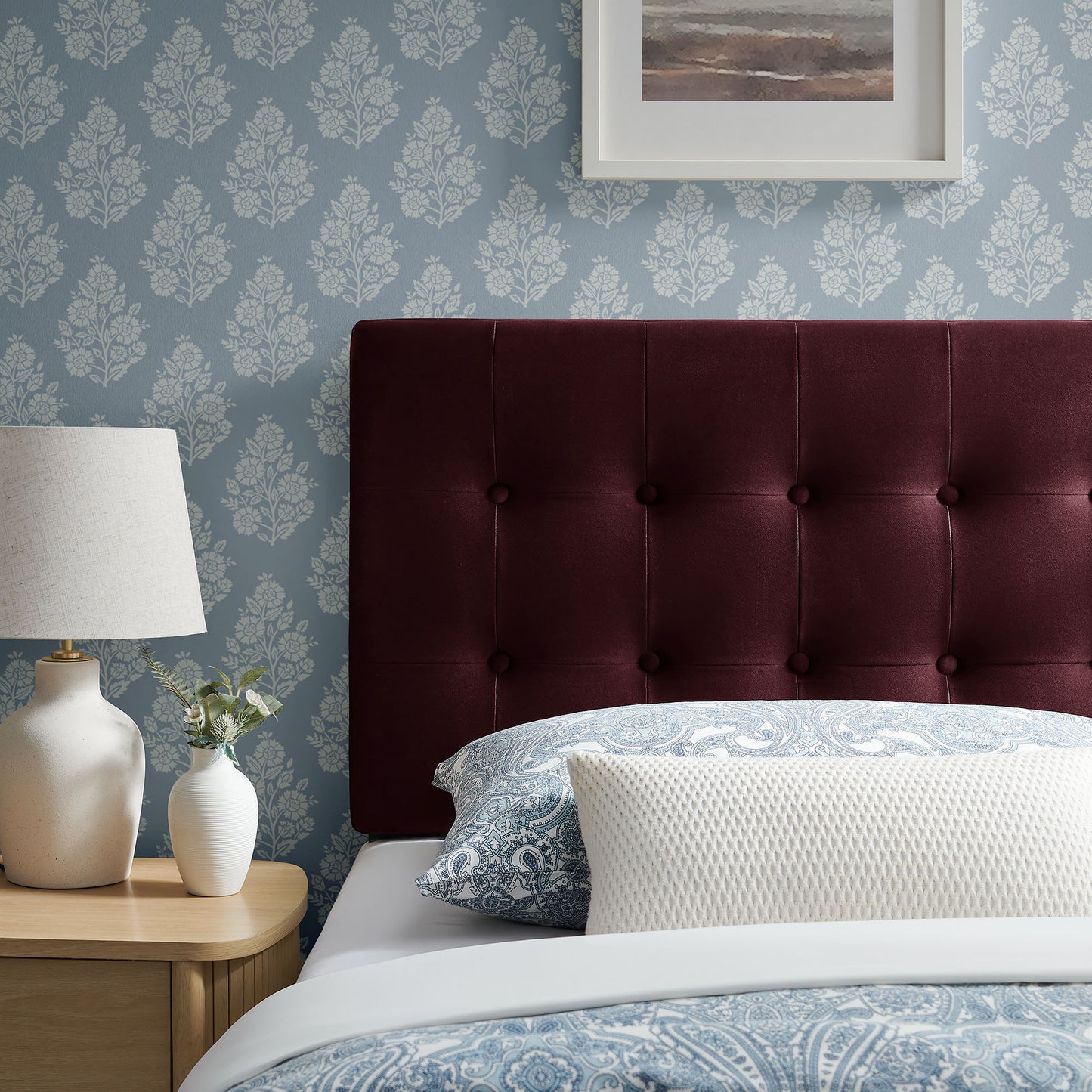 Vale Stain-Resistant Performance Velvet Twin Size Headboard in Mulberry