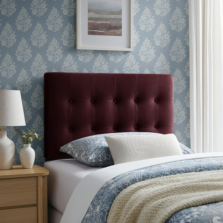 Emily Stain-Resistant Performance Velvet Twin Size Headboard in Mulberry