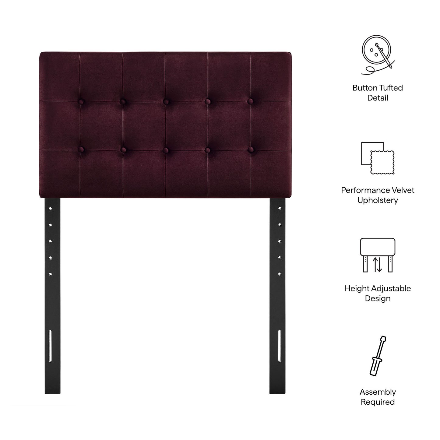 Vale Stain-Resistant Performance Velvet Twin Size Headboard in Mulberry