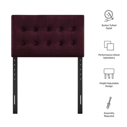 Emily Stain-Resistant Performance Velvet Twin Size Headboard in Mulberry