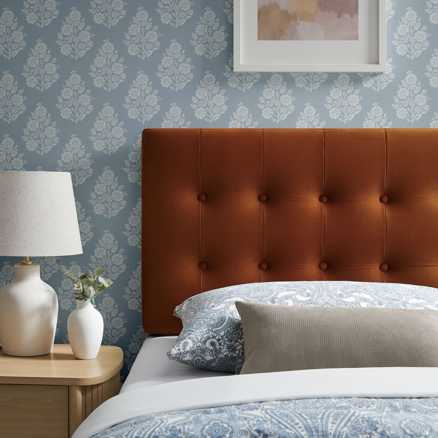 Vale Stain-Resistant Performance Velvet Twin Size Headboard in Rust