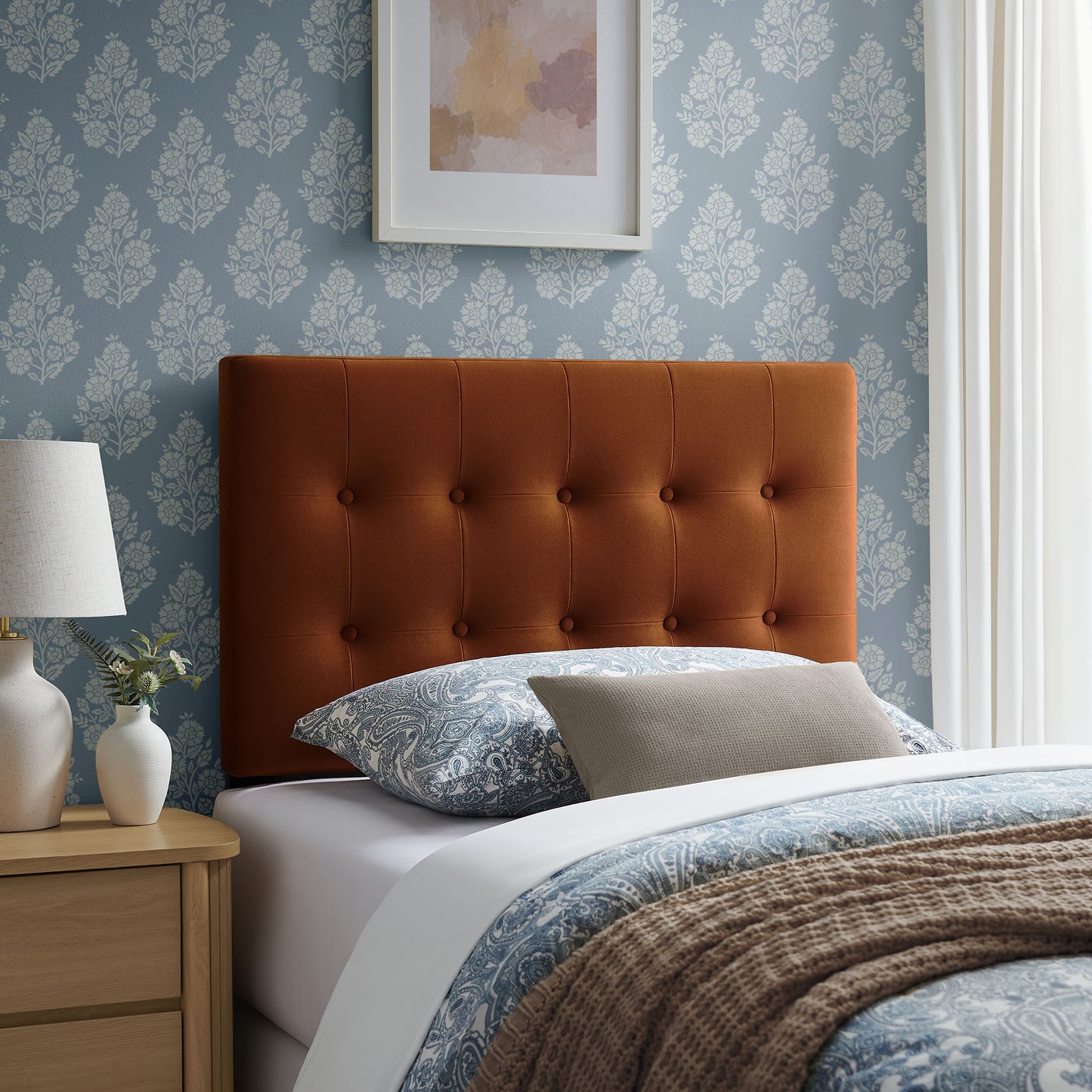 Vale Stain-Resistant Performance Velvet Twin Size Headboard in Rust