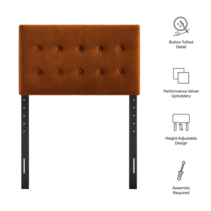 Vale Stain-Resistant Performance Velvet Twin Size Headboard in Rust