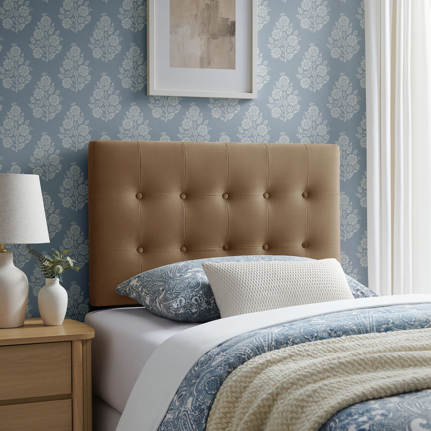 Vale Stain-Resistant Performance Velvet Twin Size Headboard in Taupe