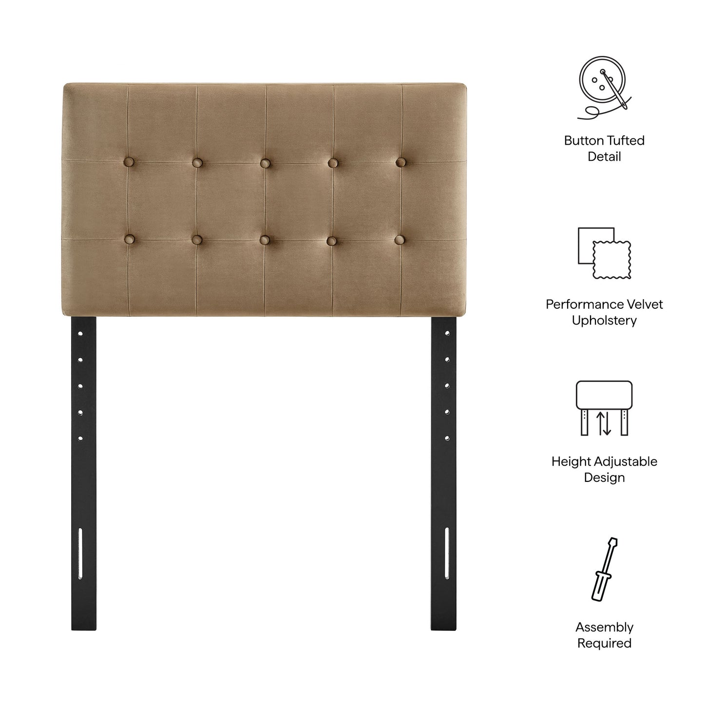 Vale Stain-Resistant Performance Velvet Twin Size Headboard in Taupe