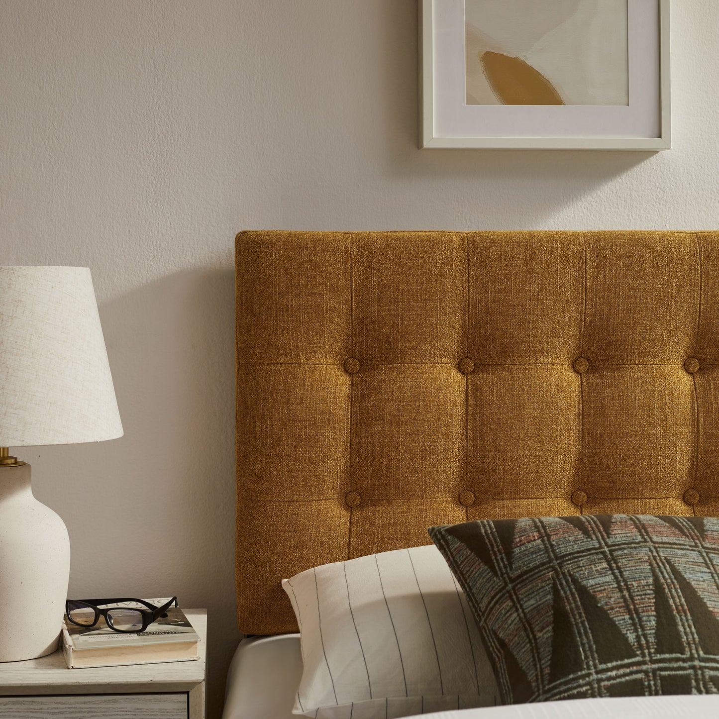 Vale Fabric Upholstered Twin Size Headboard in Copper