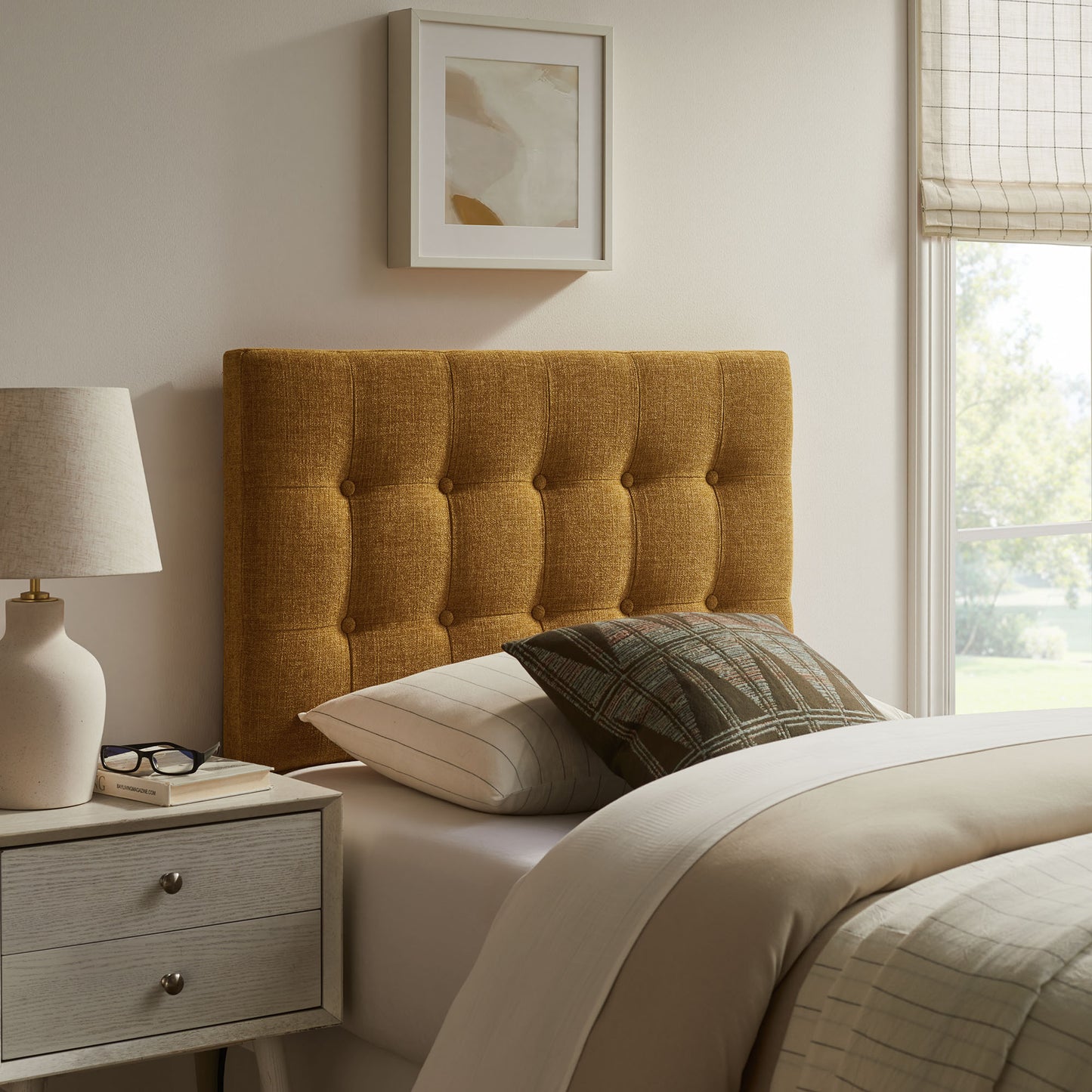 Vale Fabric Upholstered Twin Size Headboard in Copper