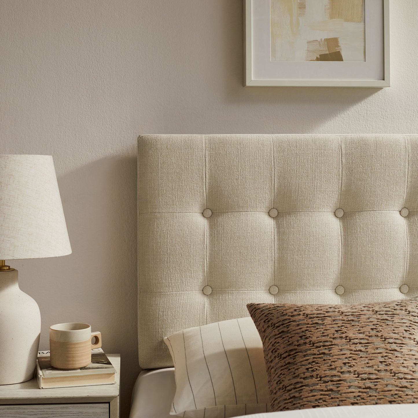 Vale Fabric Upholstered Twin Size Headboard in Ecru