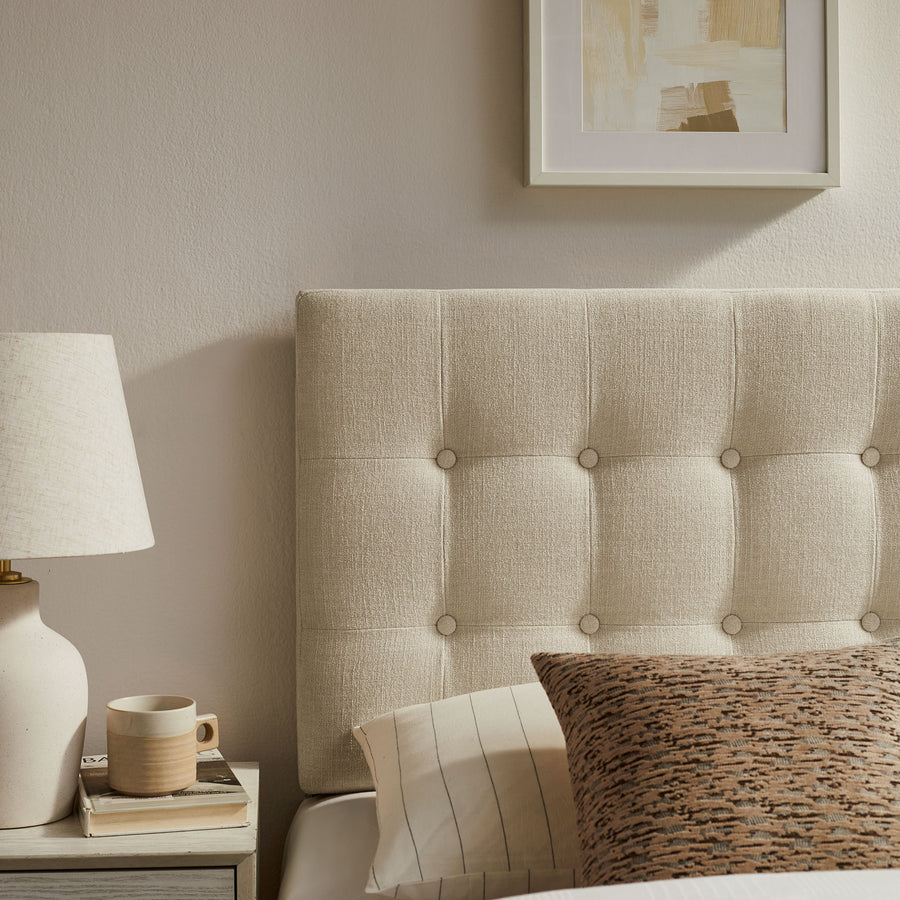 Vale Fabric Upholstered Twin Size Headboard in Ecru