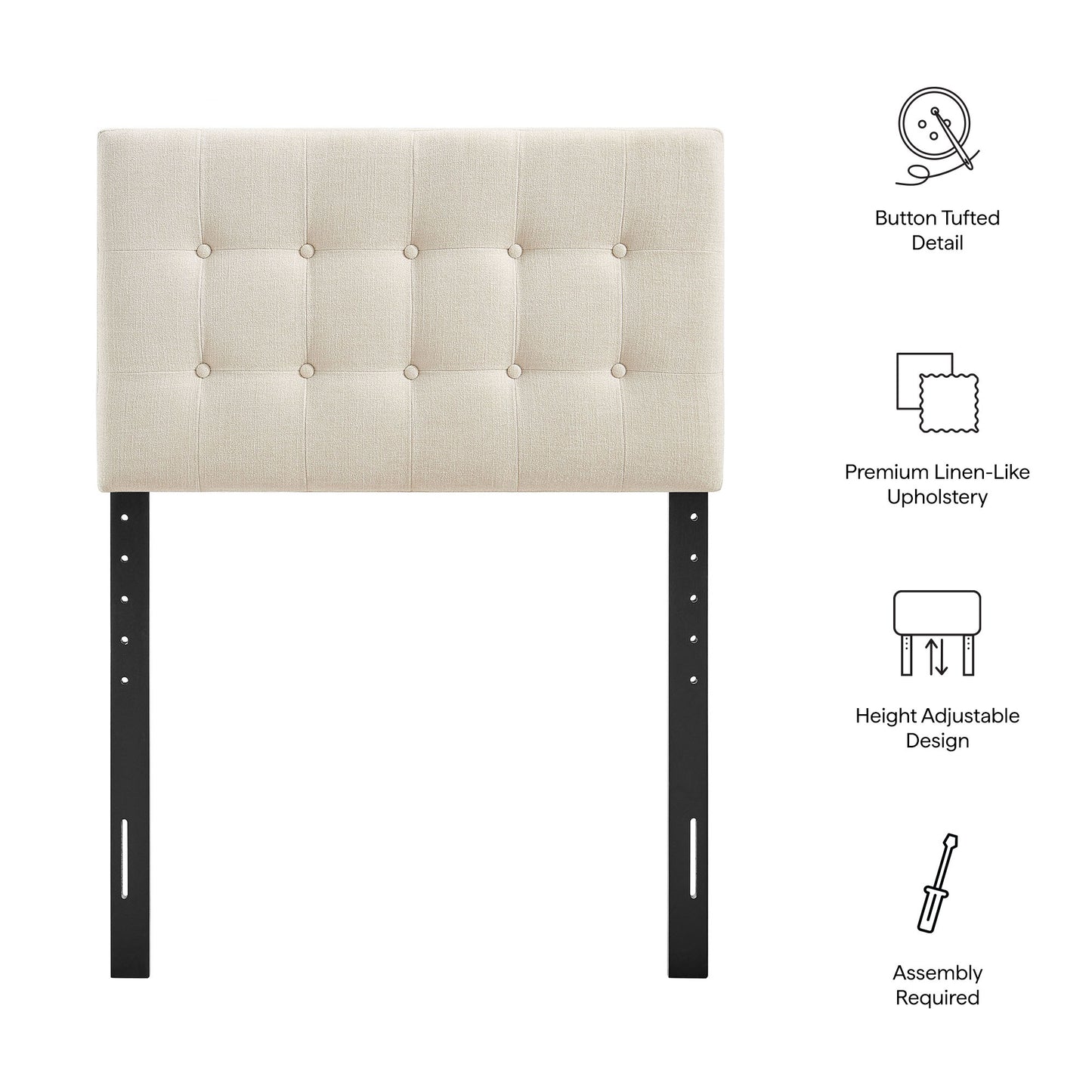 Vale Fabric Upholstered Twin Size Headboard in Ecru