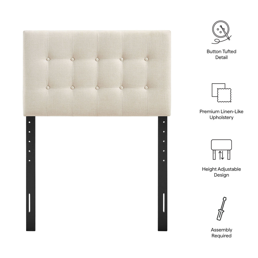 Vale Fabric Upholstered Twin Size Headboard in Ecru