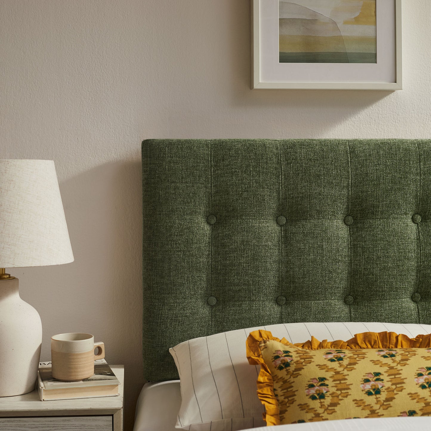 Vale Fabric Upholstered Twin Size Headboard in Foliage