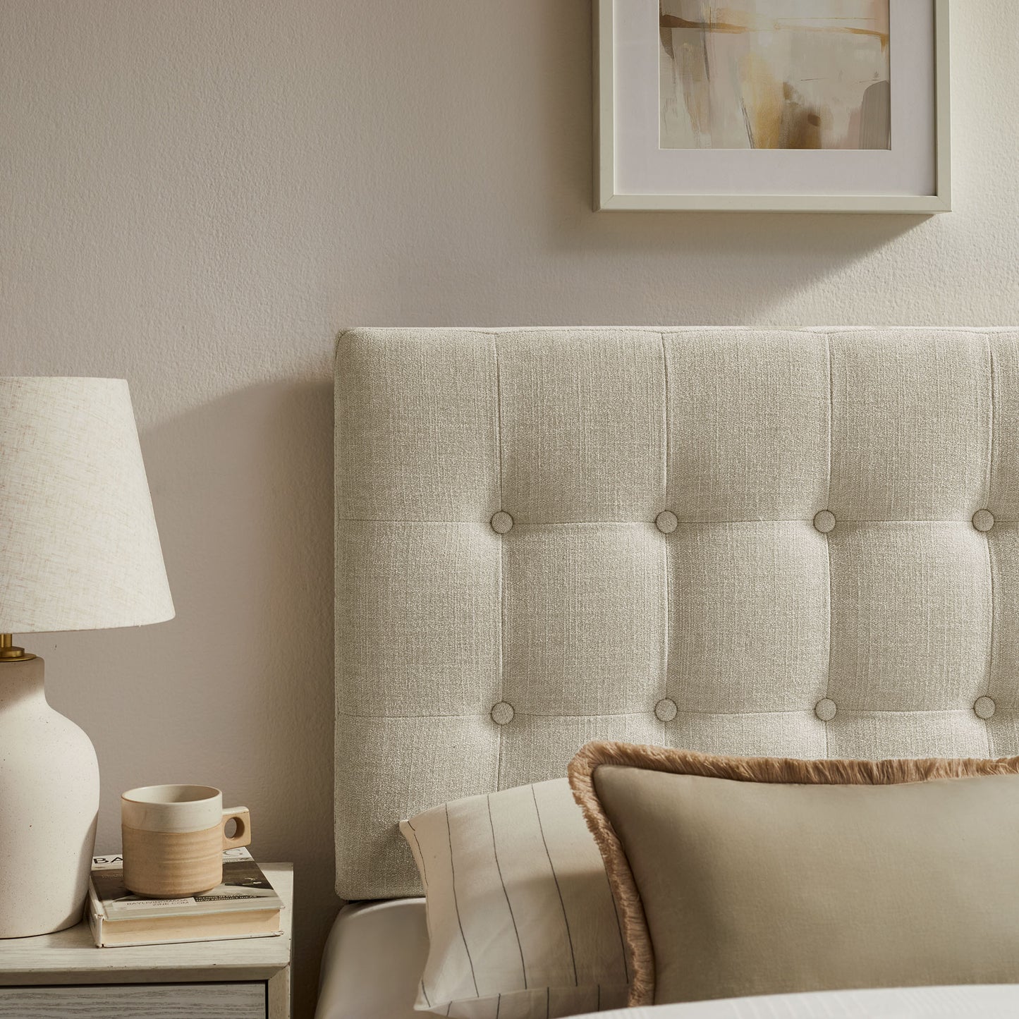 Vale Fabric Upholstered Twin Size Headboard in Linen