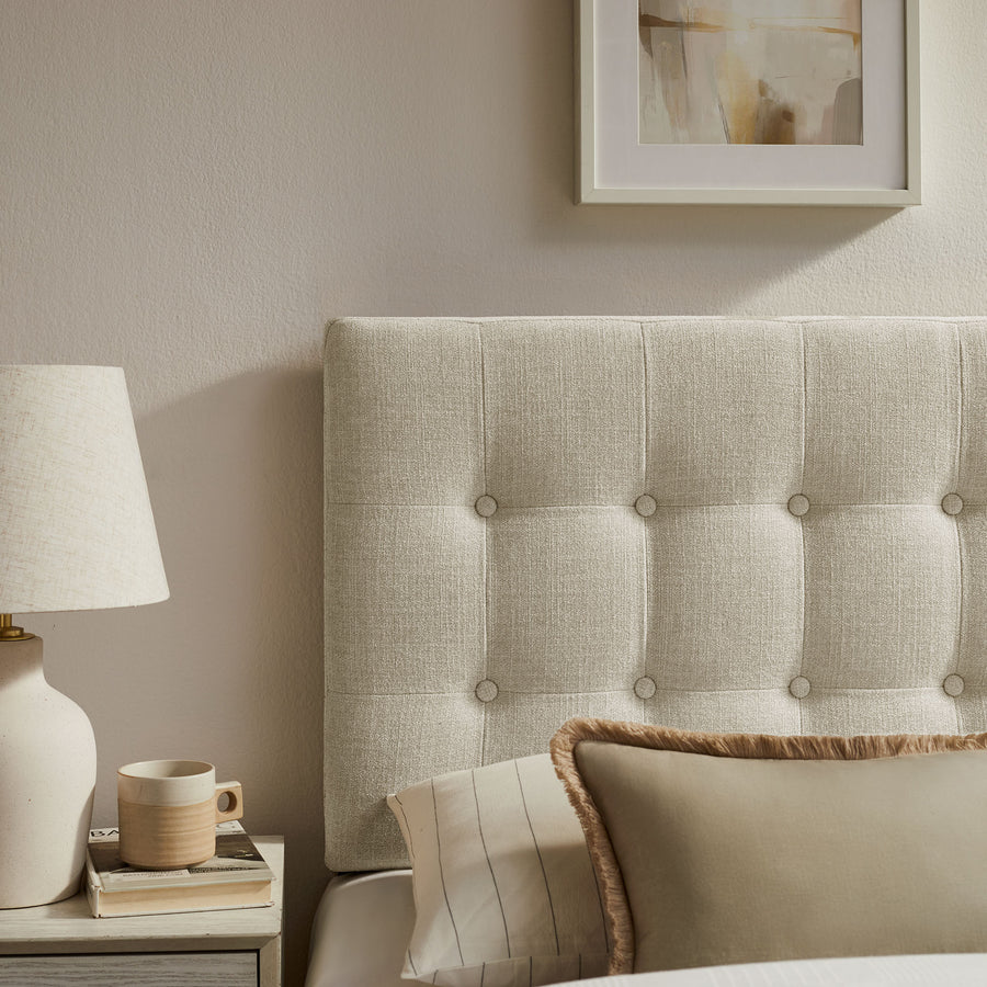 Vale Fabric Upholstered Twin Size Headboard in Linen