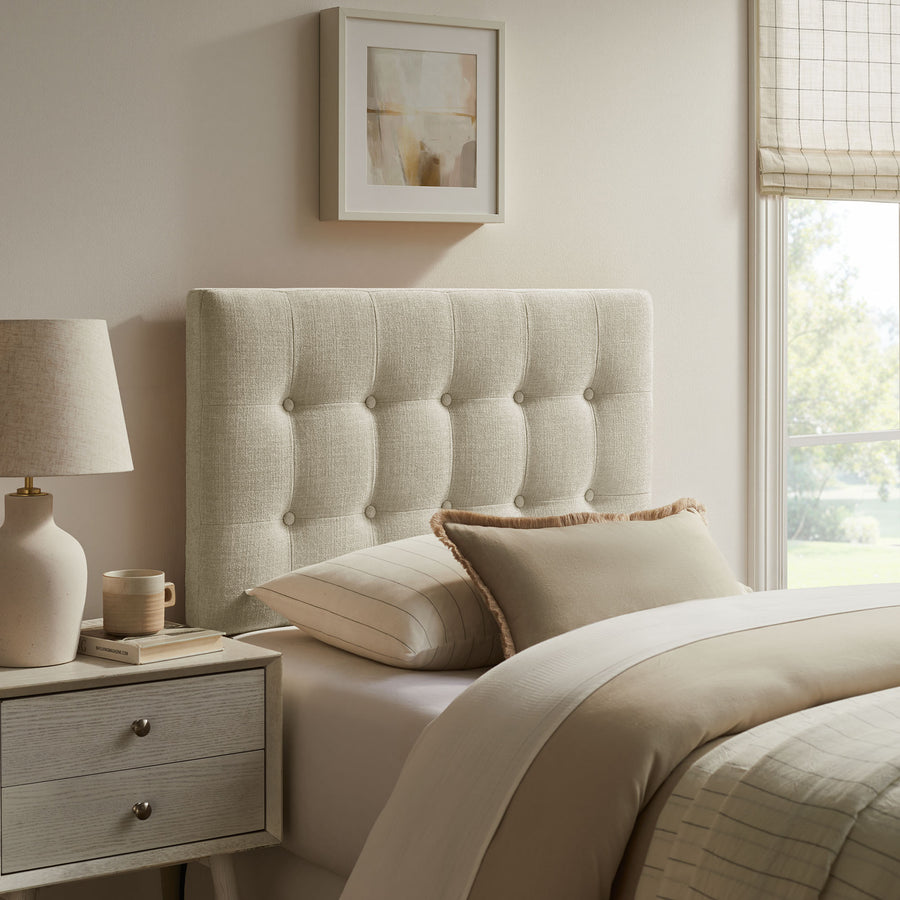 Vale Fabric Upholstered Twin Size Headboard in Linen