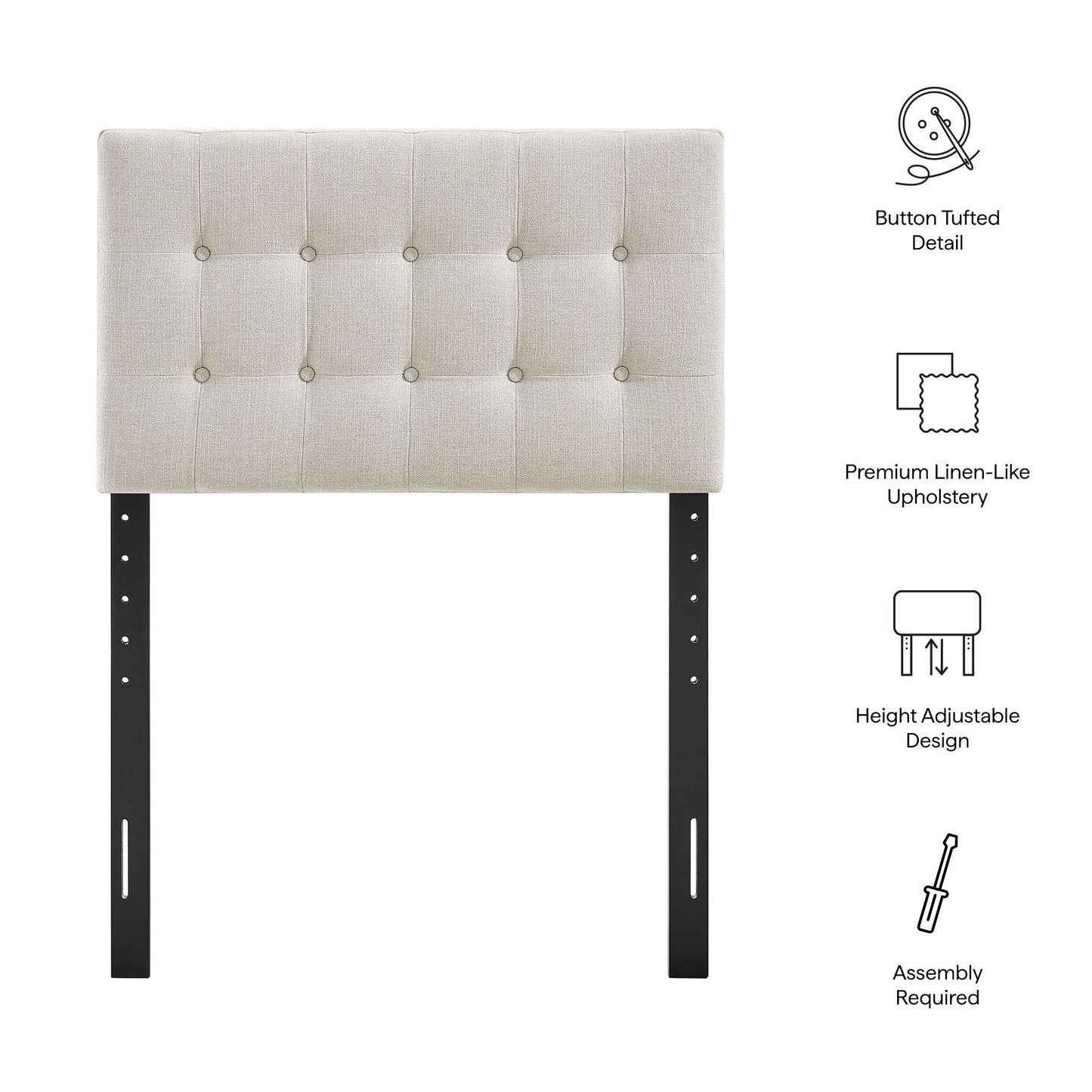 Vale Fabric Upholstered Twin Size Headboard in Linen