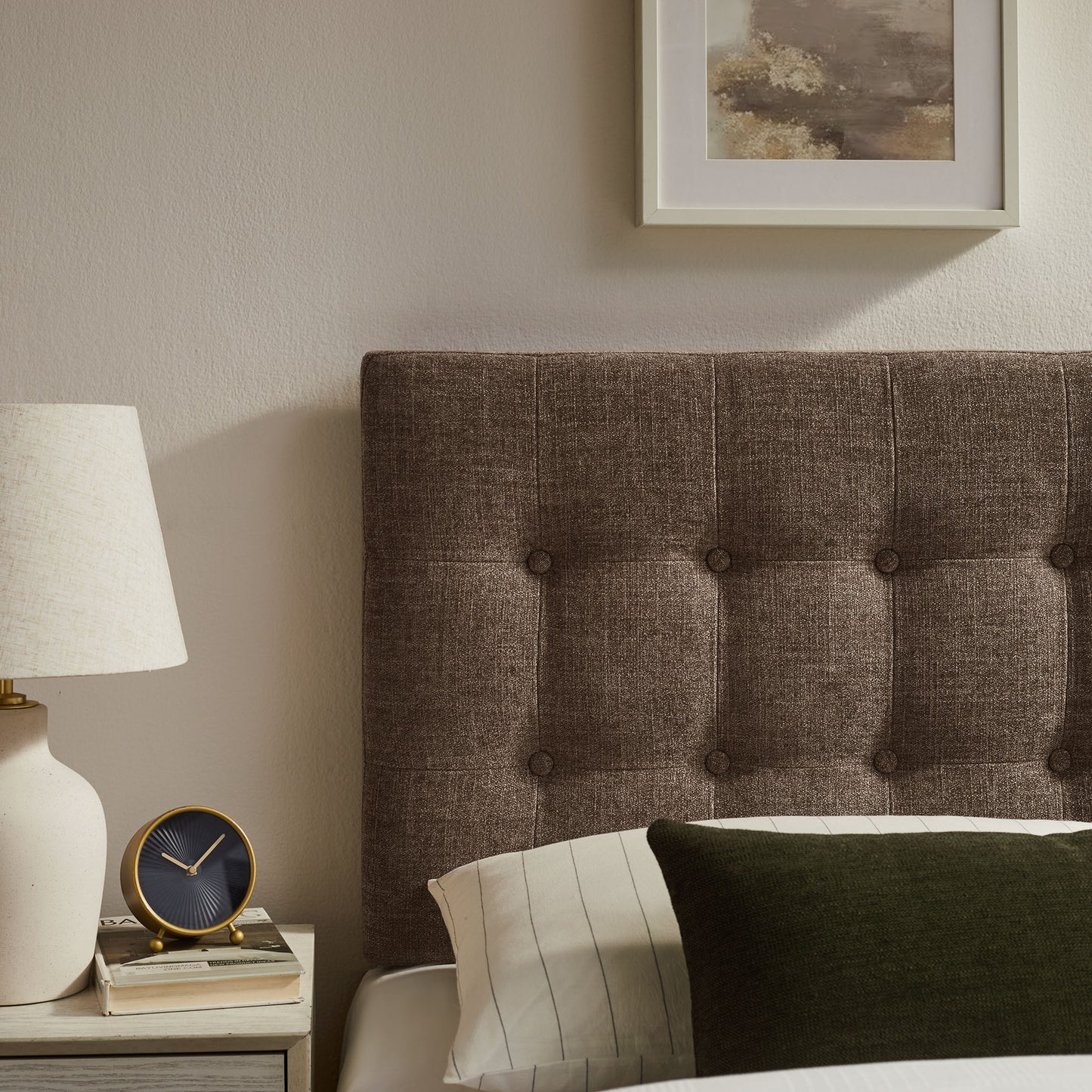 Vale Fabric Upholstered Twin Size Headboard in Mocha