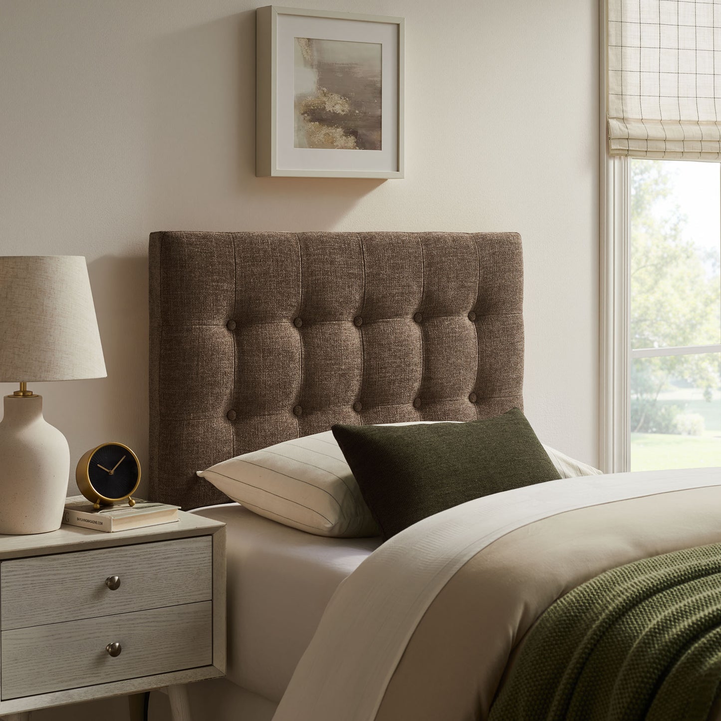 Vale Fabric Upholstered Twin Size Headboard in Mocha