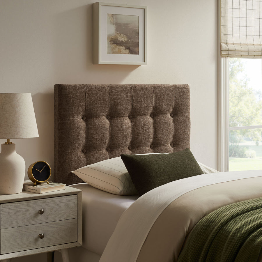 Vale Fabric Upholstered Twin Size Headboard in Mocha