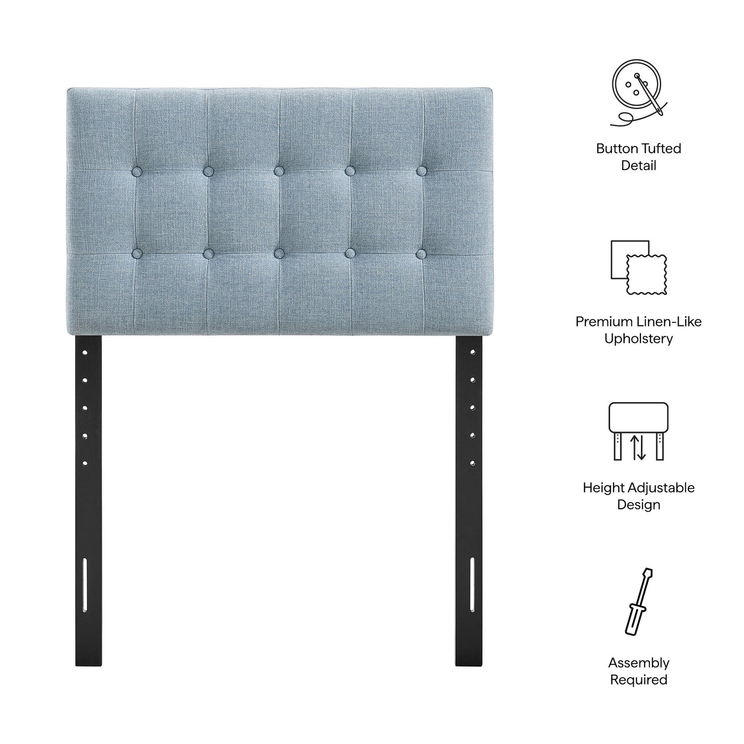 Vale Fabric Upholstered Twin Size Headboard in Sky Blue