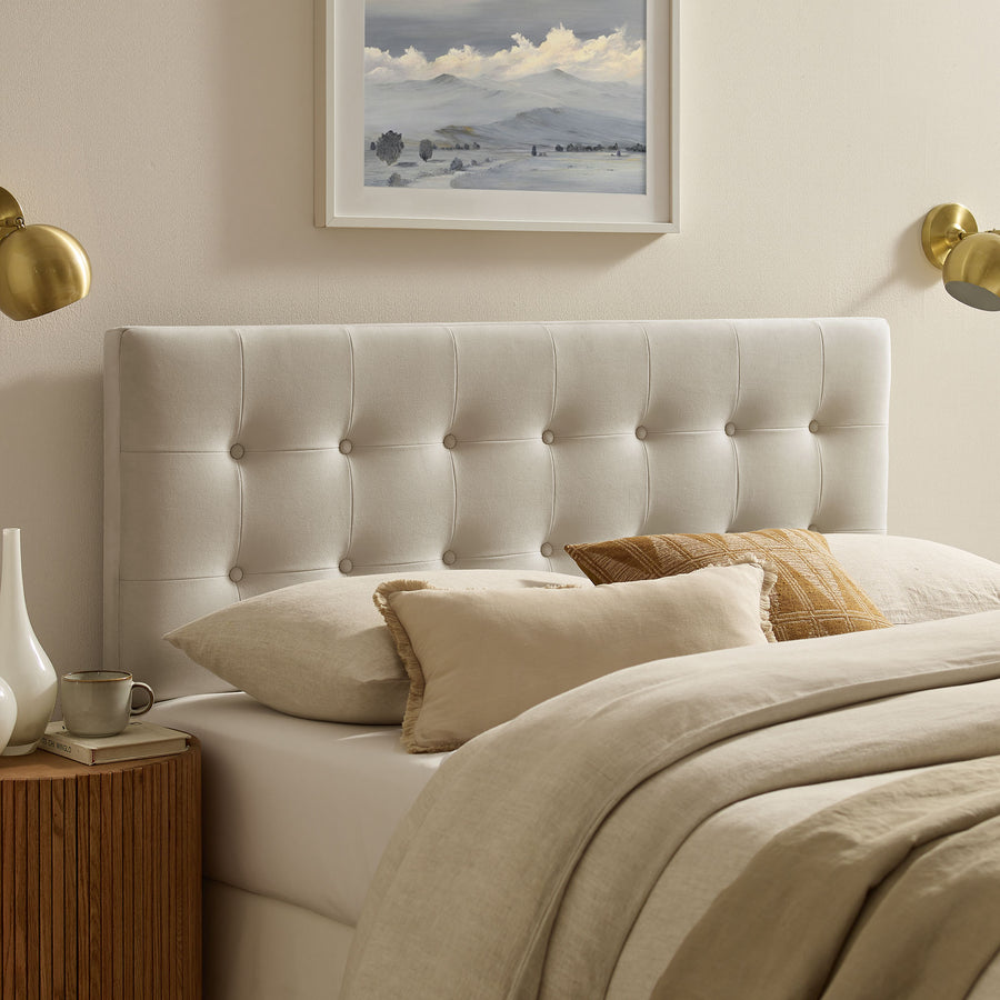 Vale Stain-Resistant Performance Velvet Full Size Headboard in Alabaster
