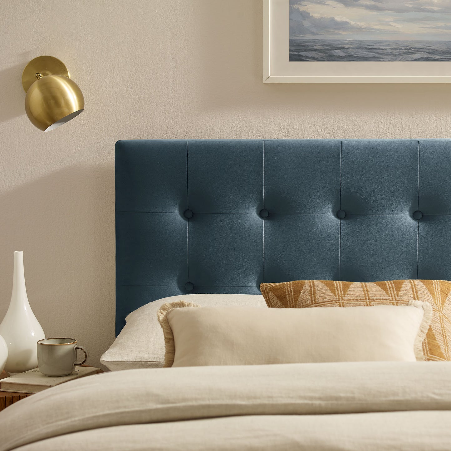 Vale Stain-Resistant Performance Velvet Full Size Headboard in Cadet Blue