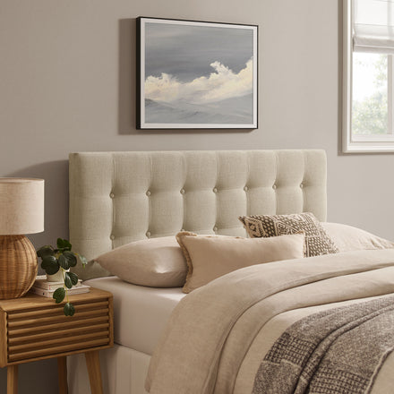 Emily Fabric Upholstered Full Size Headboard in Ecru