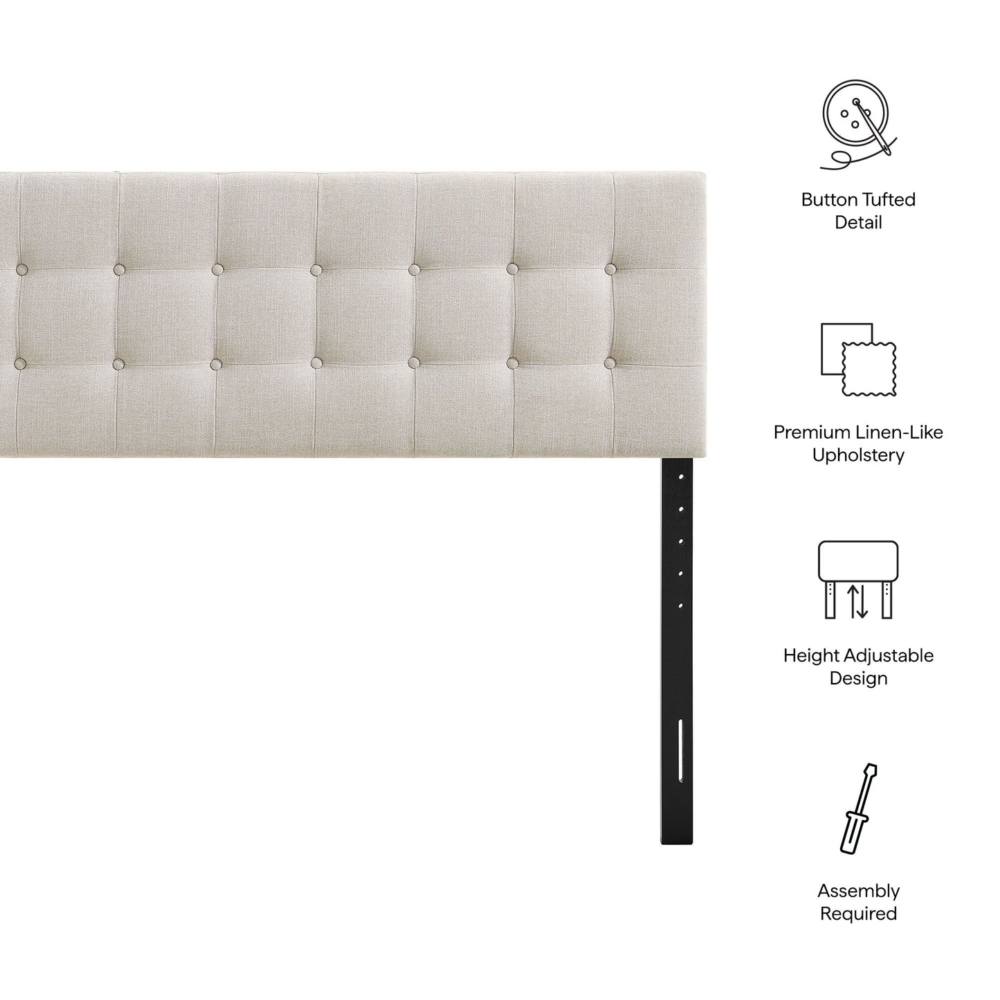 Vale Fabric Upholstered Full Size Headboard in Linen